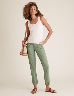 Kadın Yeşil Slim Fit Ankle Grazer Jogger Pantolon