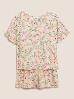 Kadın Turuncu Çiçek Desenli Pijama Takımı