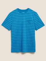 Erkek Mavi Saf Pamuklu Çizgili T-Shirt