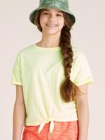 Kız Çocuk Sarı Büzgü Detaylı Kısa Kollu T-Shirt (6-16 Yaş)