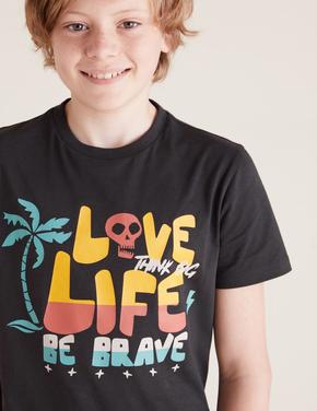 Erkek Çocuk Gri Saf Pamuklu Kısa Kollu T-Shirt (6-16 Yaş)