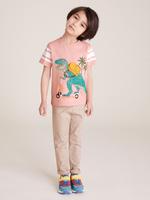 Erkek Çocuk Pembe Saf Pamuklu Dinozor Desenli T-Shirt (2-7 Yaş)