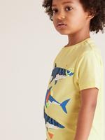 Erkek Çocuk Sarı Saf Pamuklu Köpekbalığı Desenli T-Shirt (2-7 Yaş)