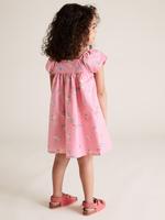 Kız Çocuk Pembe Saf Pamuklu Kısa Kollu Elbise (2-7 Yaş)