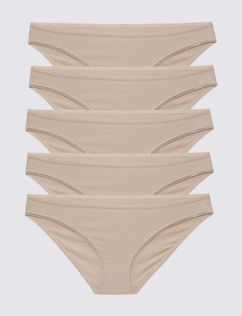 Kadın Bej 5'li Cotton Lycra® Bikini Külot Seti