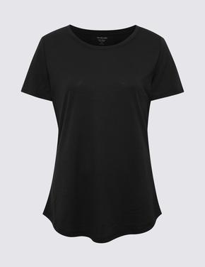 Kadın Siyah Yuvarlak Yaka Kısa Kollu T-Shirt