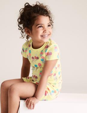 Çocuk Sarı Grafik Desenli Pijama Takımı (1-7 Yaş)