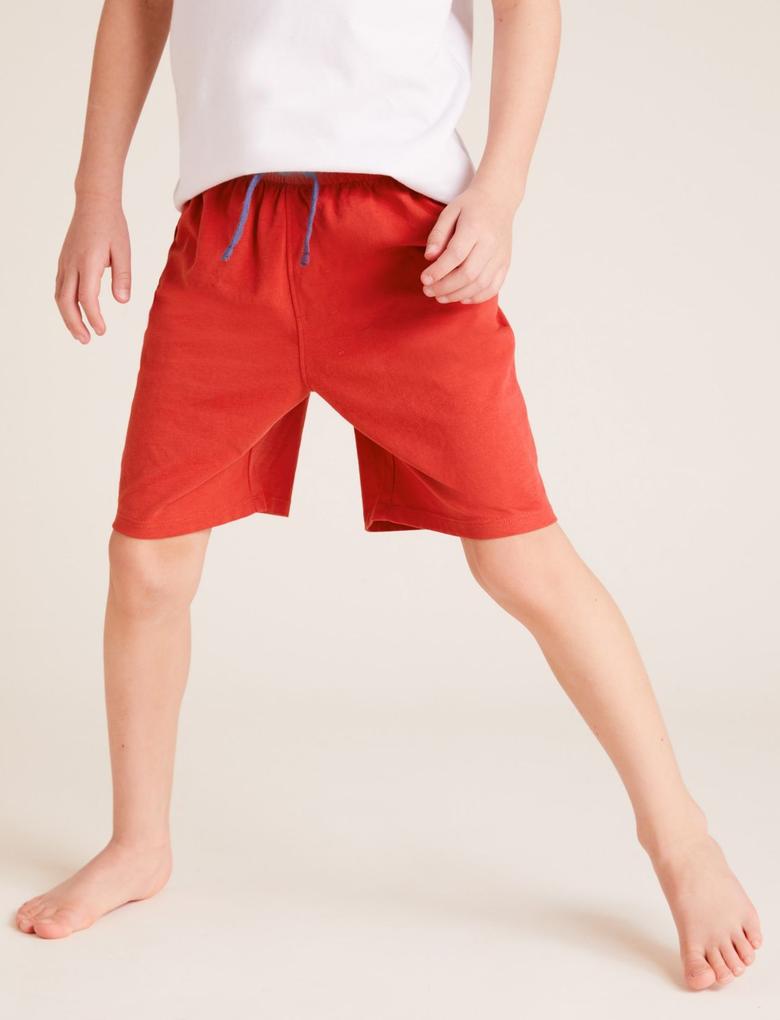 Çocuk Kırmızı Saf Pamuklu Kısa Kollu Pijama Takımı (1-10 Yaş)