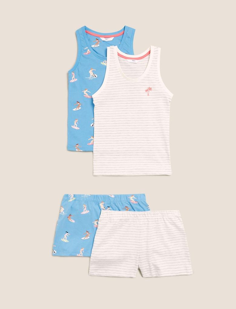 Çocuk Multi Renk 2'li Surf Desenli Pijama Takımı (6-16 Yaş)