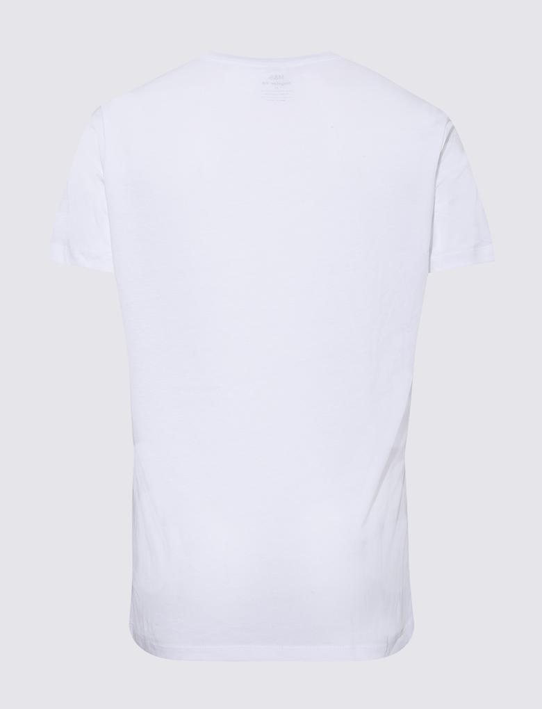 Erkek Beyaz Saf Pamuk Istanbul Harita Desenli T-Shirt