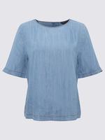 Kadın Mavi Tencel™ Kısa Kollu Bluz