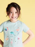 Kız Çocuk Mavi Saf Pamuklu Flamingo Desenli T-Shirt (2-7 Yaş)
