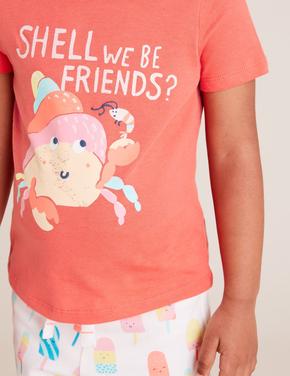 Kız Çocuk Kırmızı Saf Pamuklu Grafik Desenli T-Shirt (2-7 Yaş)