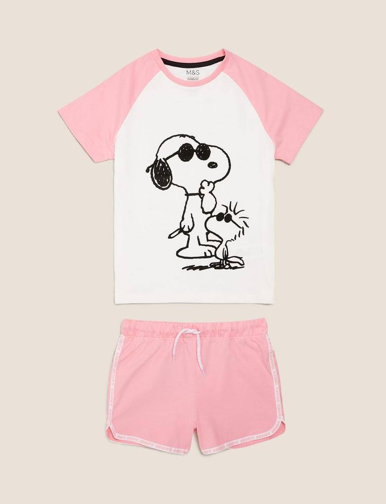 Çocuk Pembe Saf Pamuklu Snoopy™ Pijama Takımı (6-16 Yaş)