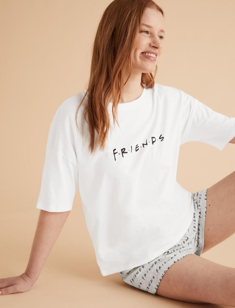 Kadın Beyaz Friends™ Slogan Baskılı Pijama Takımı