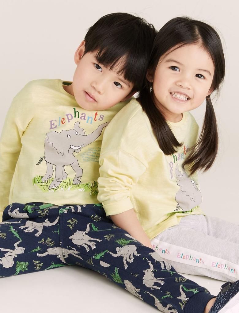 Kız Çocuk Sarı Fil Desenli Unisex T-Shirt