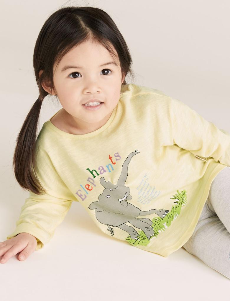 Kız Çocuk Sarı Fil Desenli Unisex T-Shirt