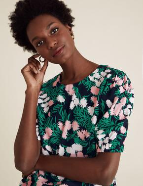 Kadın Multi Renk Çiçek Desenli T-Shirt