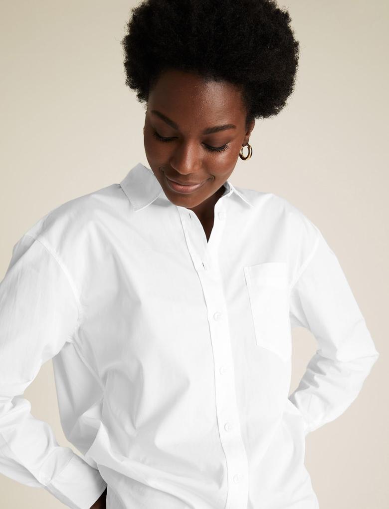 Kadın Beyaz Pamuklu Oversize Gömlek