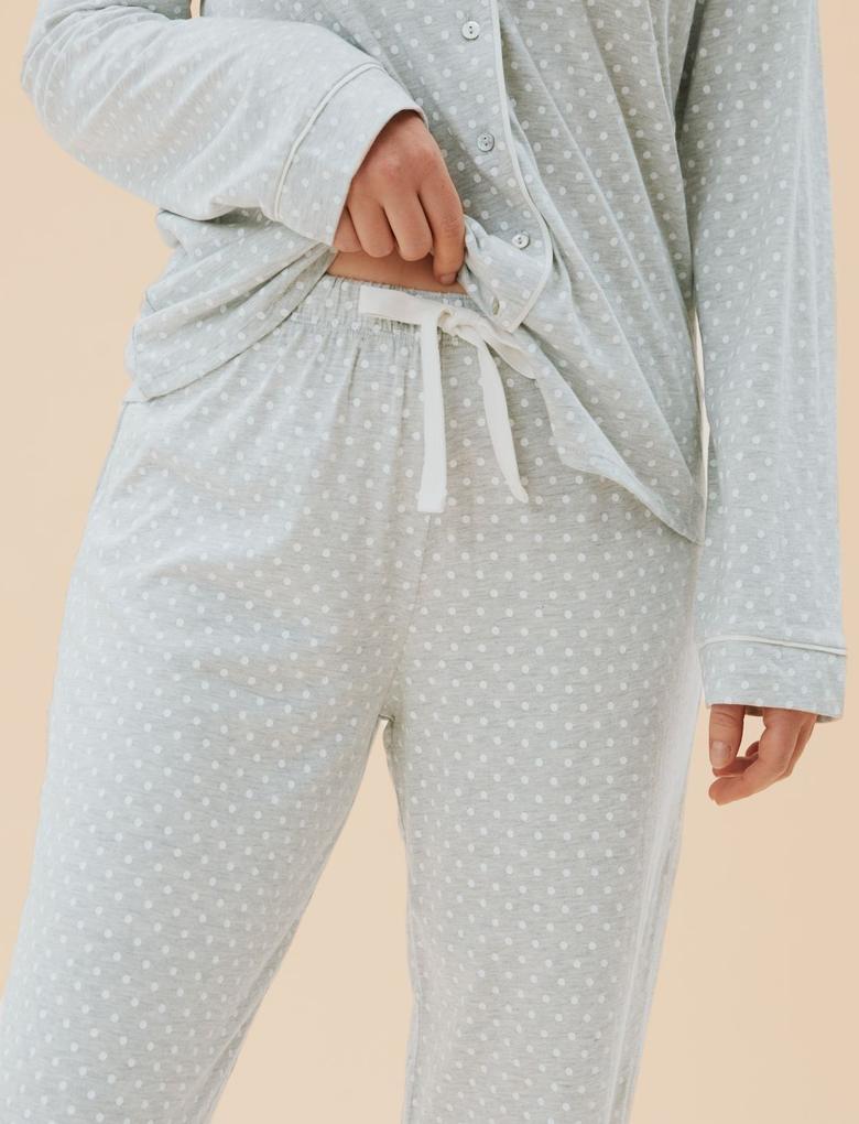 Kadın Gri Modal Karışımlı Uzun Kollu Pijama Takımı