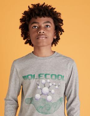 Erkek Çocuk Gri Grafik Desenli Uzun Kollu T-Shirt