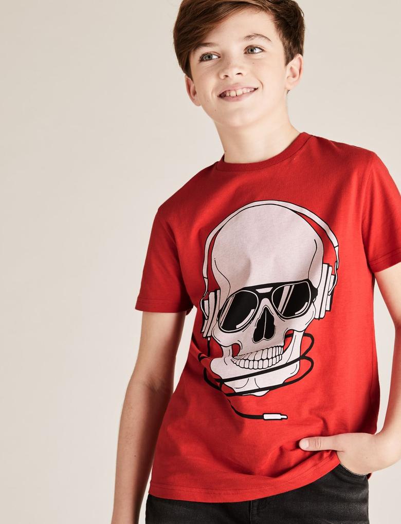 Erkek Çocuk Kırmızı Grafik Desenli Kısa Kollu T-Shirt
