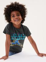 Erkek Çocuk Siyah Saf Pamuk Black Panther™ Çift Yönlü Pullu Tişört (2-7 Yaş)