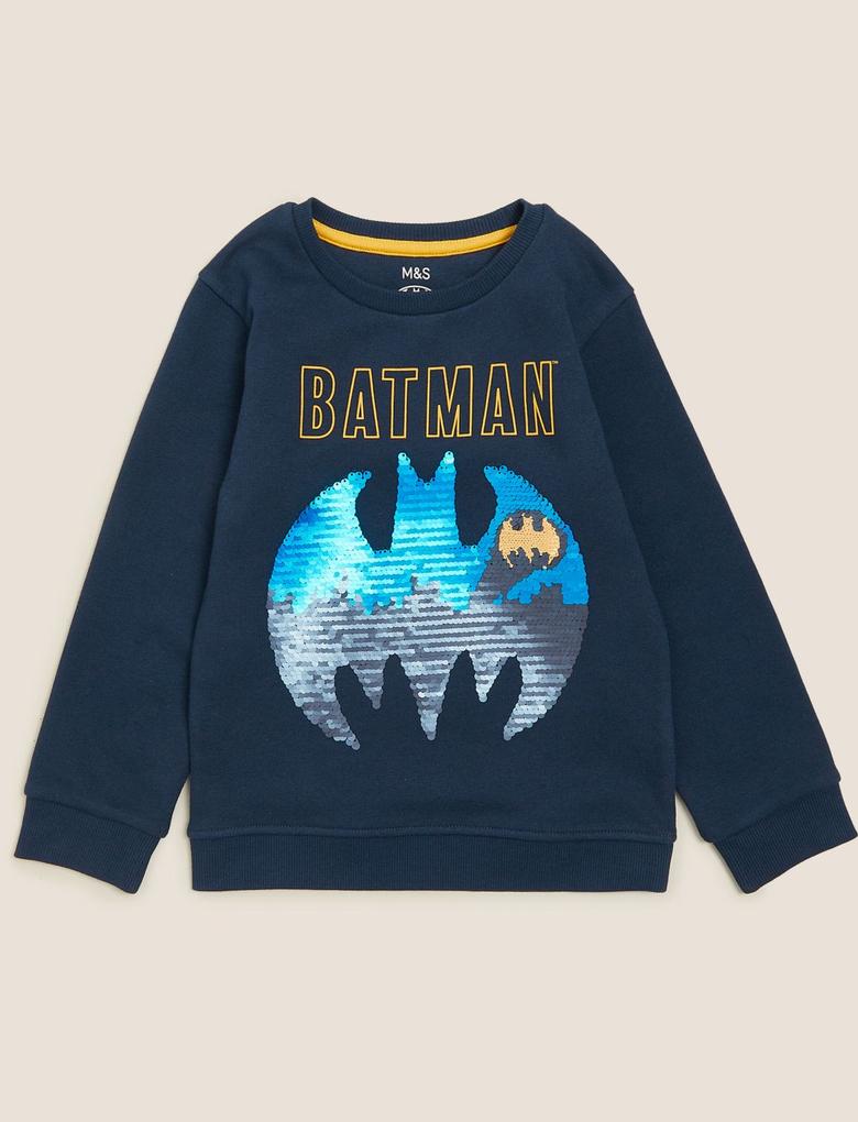 Erkek Çocuk Gri Batman™ Çift Yönlü Pullu Sweatshirt (2-7 Yaş)