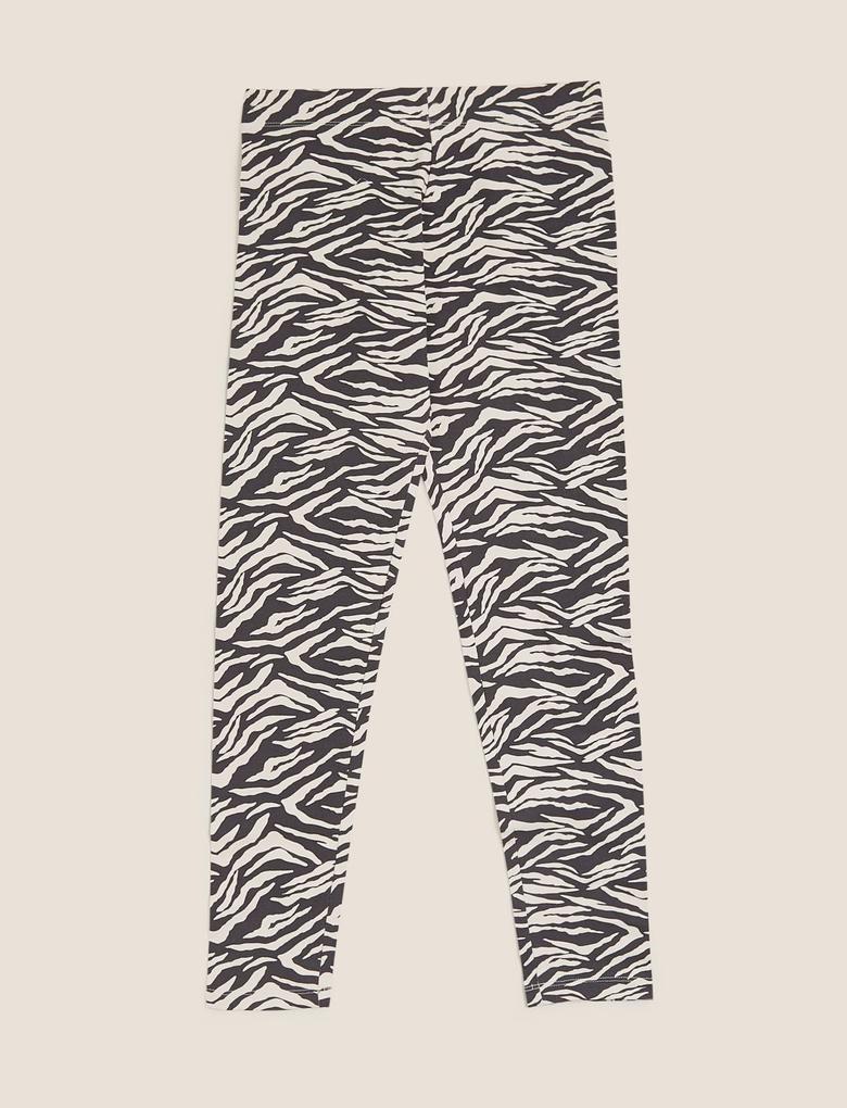 Kız Çocuk Krem Zebra Desenli Legging Tayt (6-16 Yaş)