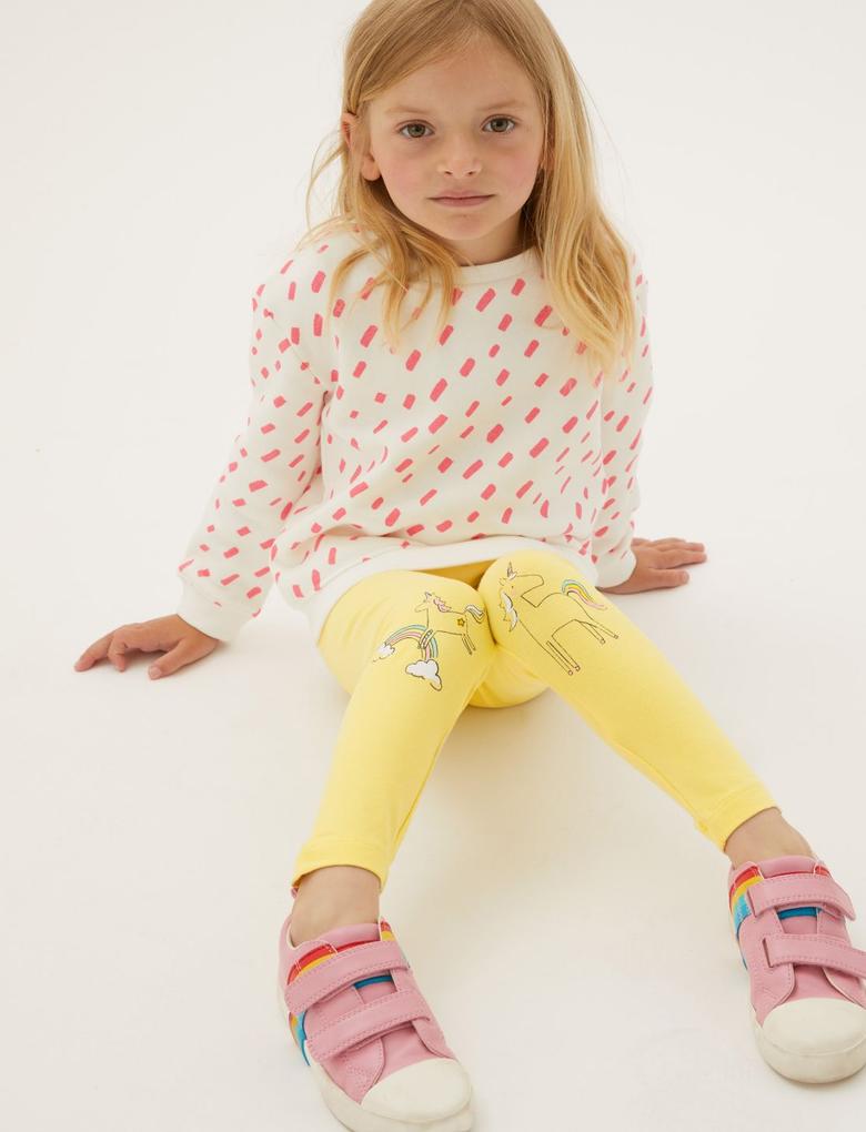 Kız Çocuk Sarı Unicorn Desenli Legging Tayt (2-7 Yaş)