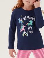 Kız Çocuk Lacivert Saf Pamuk Unicorn Desenli T-Shirt (2-7 Yaş)