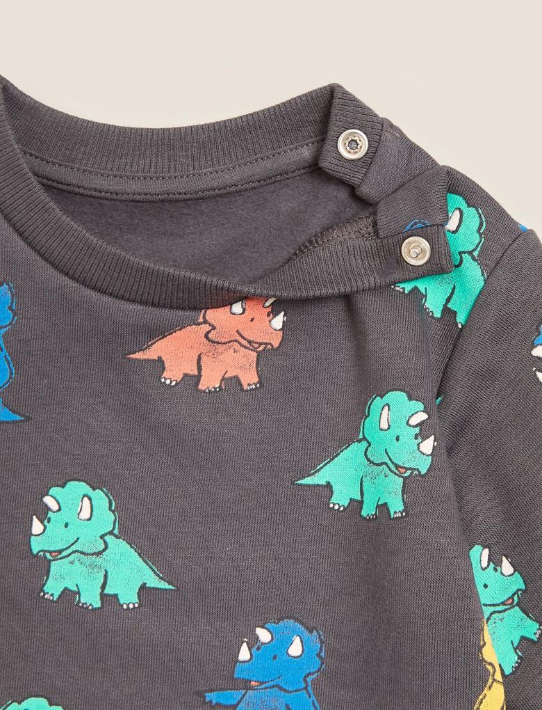 Bebek Gri Dinozor Desenli Sweatshirt (0-3 Yaş)