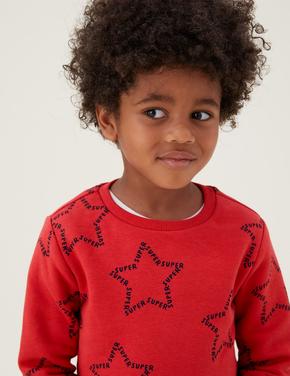 Erkek Çocuk Turuncu Yıldız Desenli Sweatshirt (2-7 Yaş)
