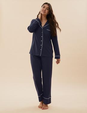 Kadın Lacivert Modal Karışımlı Pijama Takımı