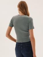 Kadın Yeşil Dantel Detaylı V Yaka Örme Bluz