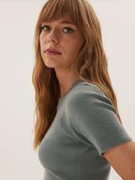 Kadın Yeşil Dantel Detaylı V Yaka Örme Bluz