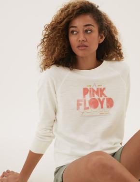 Kadın Krem Saf Pamuk Pink Floyd Sweatshirt