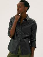 Kadın Siyah Suni Deri Oversize Gömlek