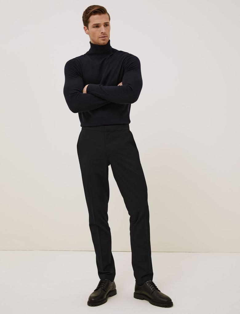 Erkek Siyah Slim Fit 360 Flex Pantolon
