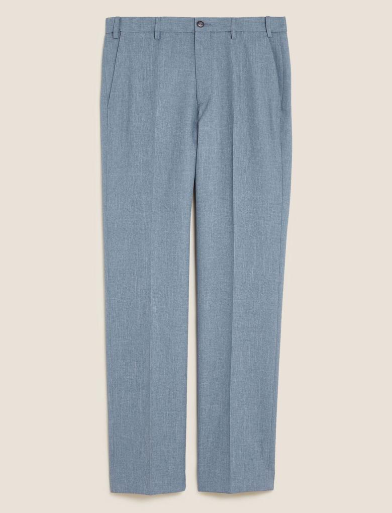 Erkek Mavi Regular Fit Flat Front Pantolon