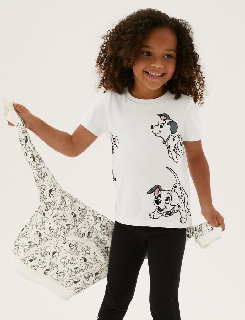 Kız Çocuk Beyaz Saf Pamuk 101 Dalmatians™ T-Shirt (2-7 Yaş)