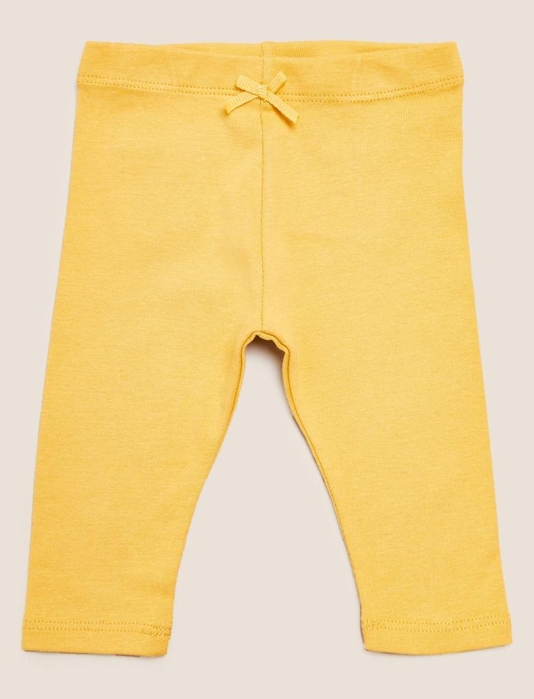 Bebek Sarı Saf Pamuk 3'lü Legging Tayt (0-3 Yaş)