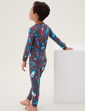 Çocuk Multi Renk Uzay Desenli Pijama Takımı (1-7 Yaş)