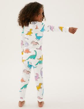 Çocuk Beyaz Dinozor Desenli Pijama Takımı (1-7 yaş)