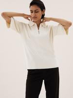 Kadın Krem Yarım Fermuarlı Örme T-Shirt
