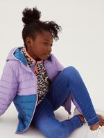 Kız Çocuk Mor Renk Bloklu Hafif Dolgulu Mont
