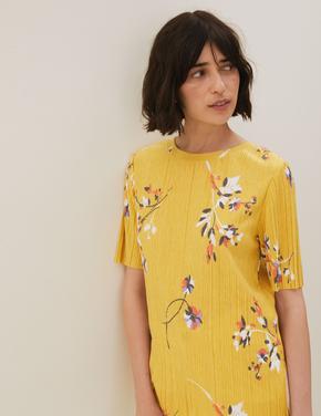 Kadın Sarı Jersey Çiçek Desenli Bluz