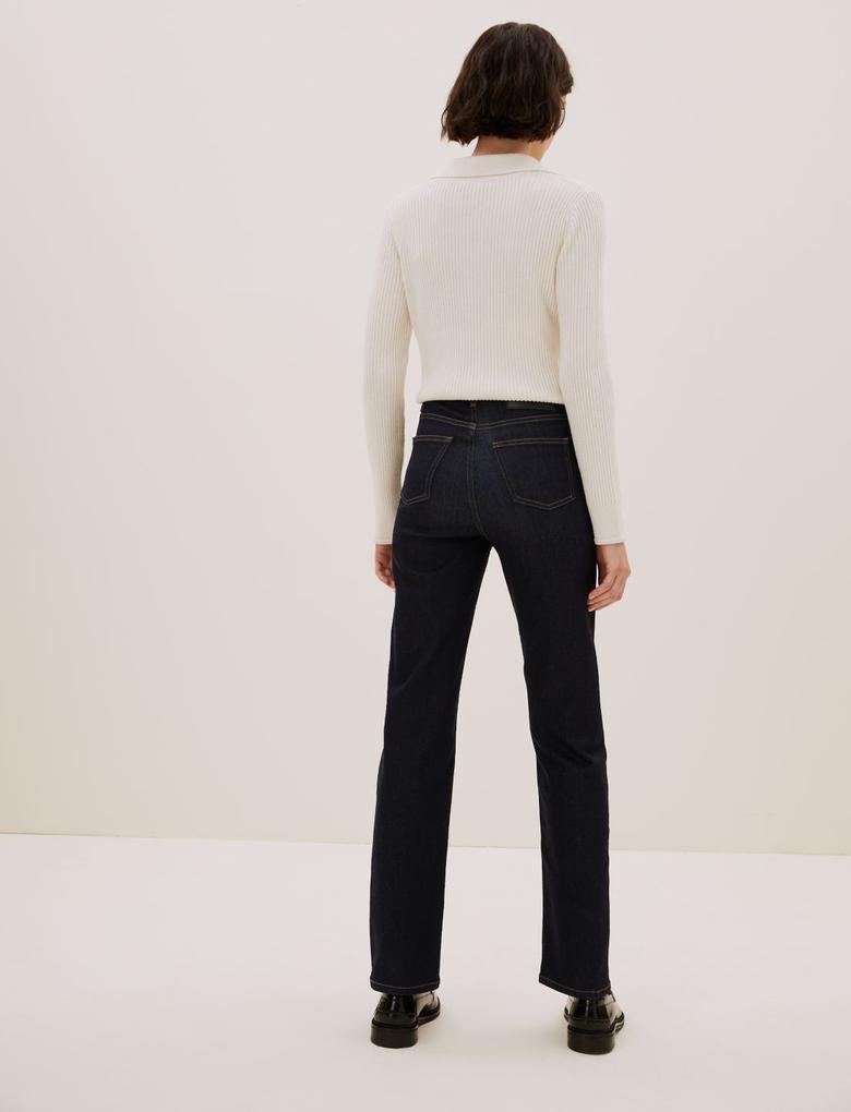 Kadın Lacivert Luxury Straight Leg Jean Pantolon