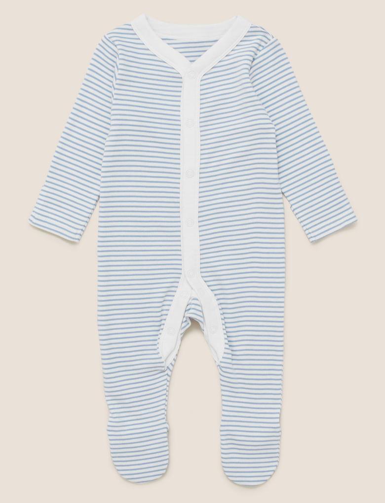 Bebek Mavi Saf Pamuklu 3'lü Uyku Tulumu (0-3 Yaş)