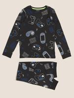 Çocuk Mavi Oyun Desenli Pijama Takımı (7-16 Yaş)